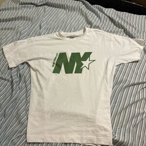 NY Graphic White and Green Men's T-Shirt Cotton On Boxy Fit (Small)